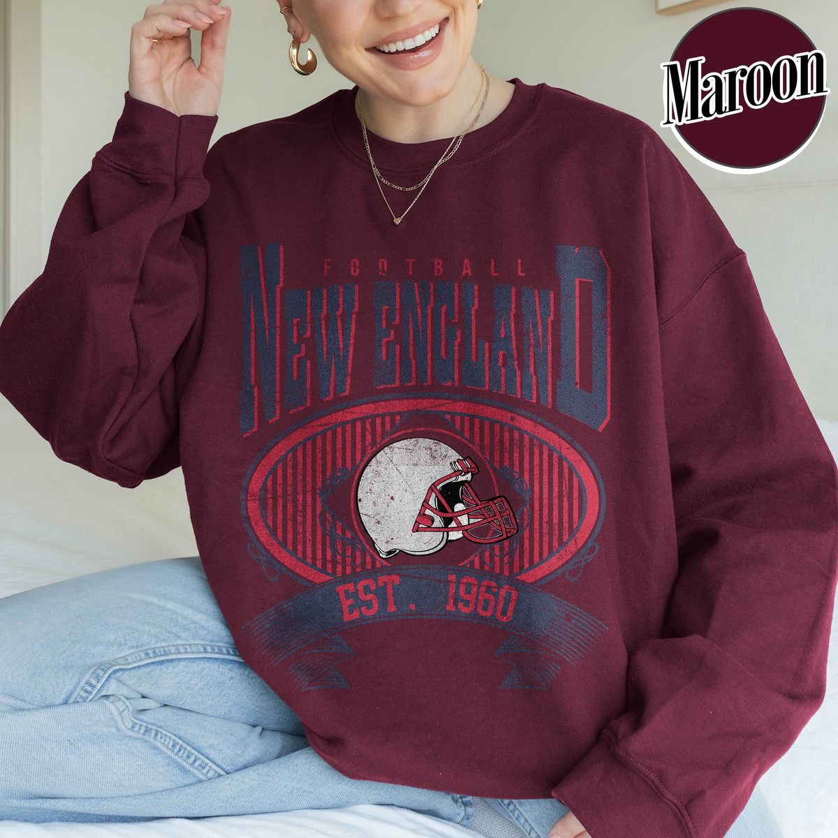 Unisex New England football vintage crewneck sweatshirt for men and women