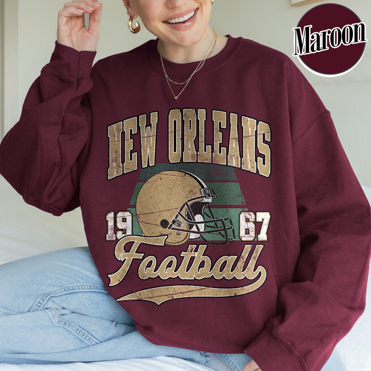 Unisex New Orleans football vintage crewneck sweatshirt for men and women