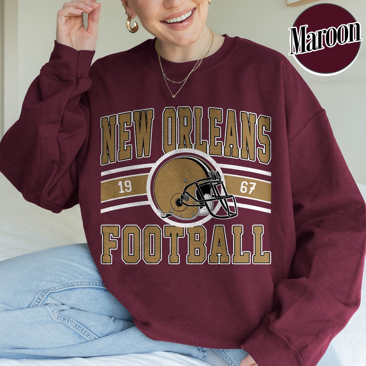 Unisex New Orleans football vintage crewneck sweatshirt for men and women