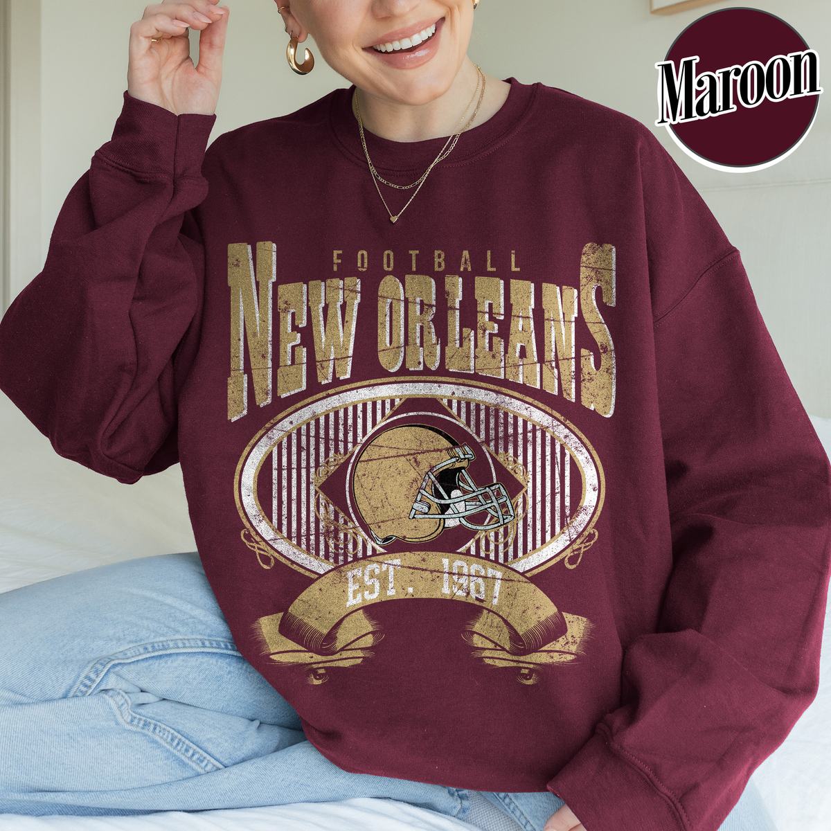 Unisex New Orleans football vintage crewneck sweatshirt for men and women