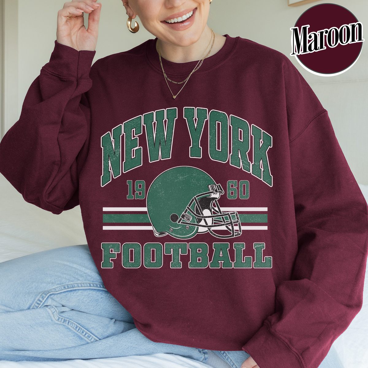 Unisex New York football vintage crewneck sweatshirt for men and women
