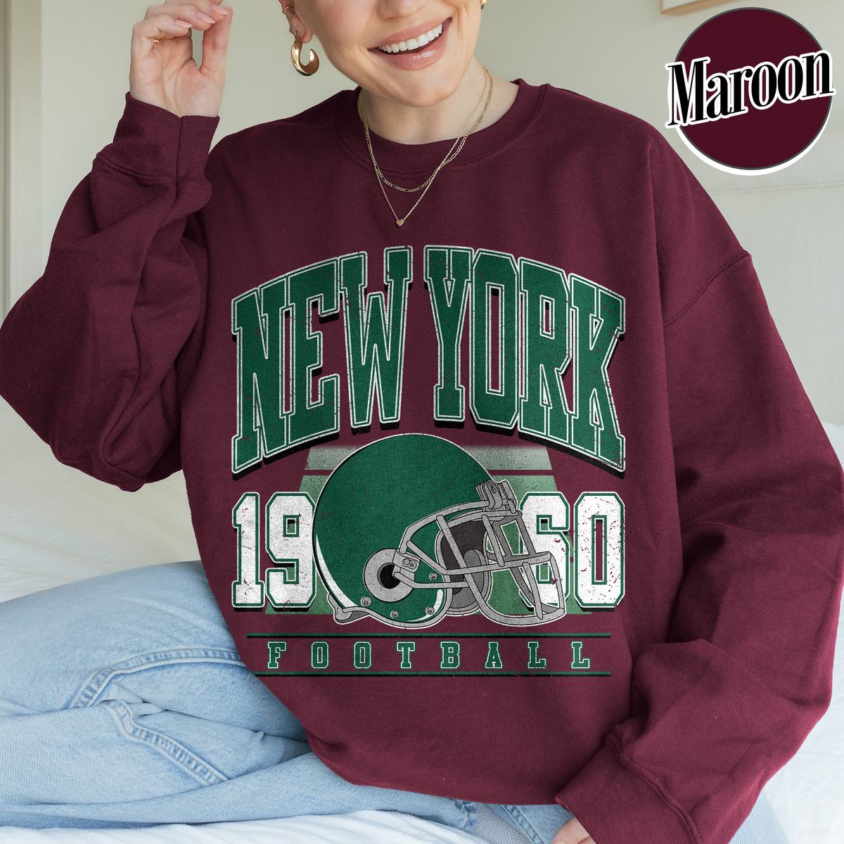 Unisex New York football vintage crewneck sweatshirt for men and women