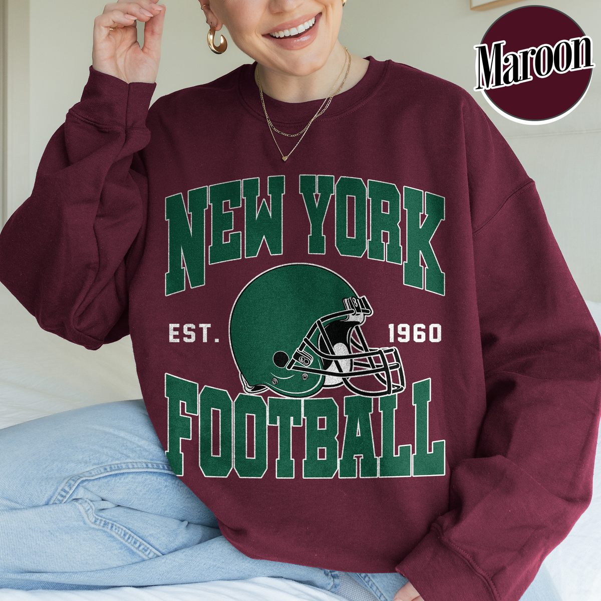 Unisex New York football vintage crewneck sweatshirt for men and women