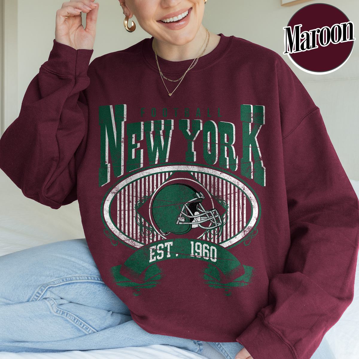 Unisex New York football vintage crewneck sweatshirt for men and women