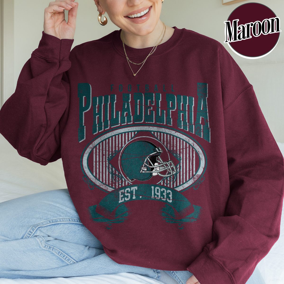 Unisex Philadelphia football vintage crewneck sweatshirt for men and women