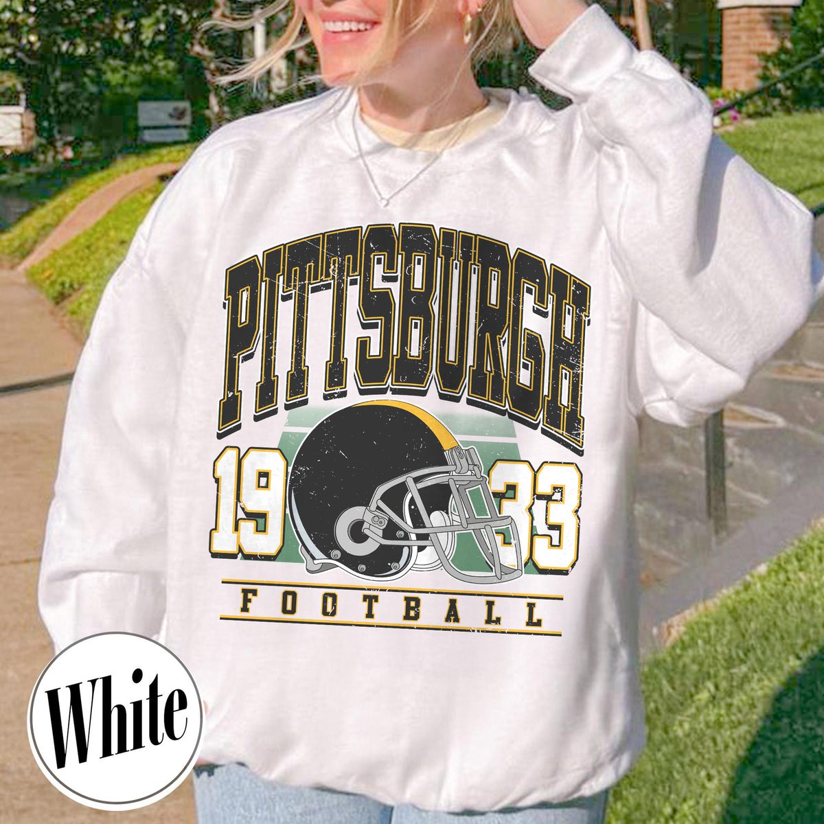 Unisex Pittsburgh football vintage crewneck sweatshirt for men and women