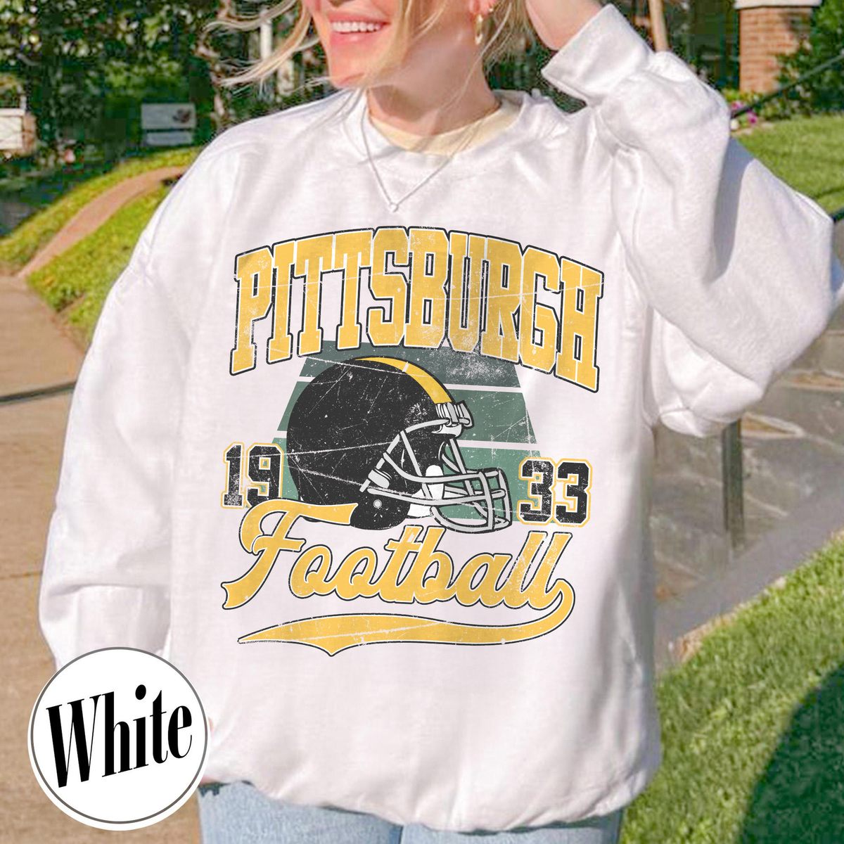 Unisex Pittsburgh football vintage crewneck sweatshirt for men and women