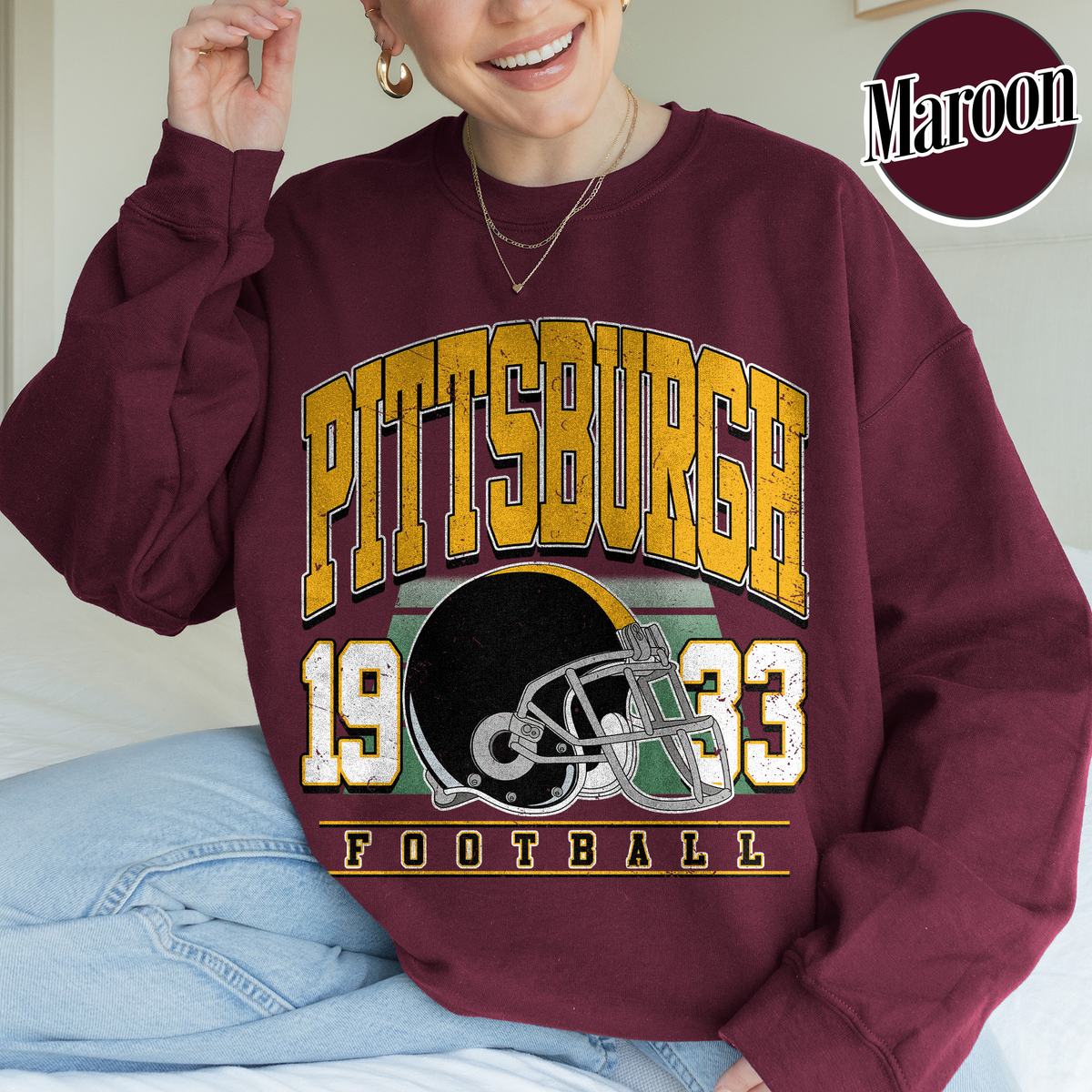 Unisex Pittsburgh football vintage crewneck sweatshirt for men and women