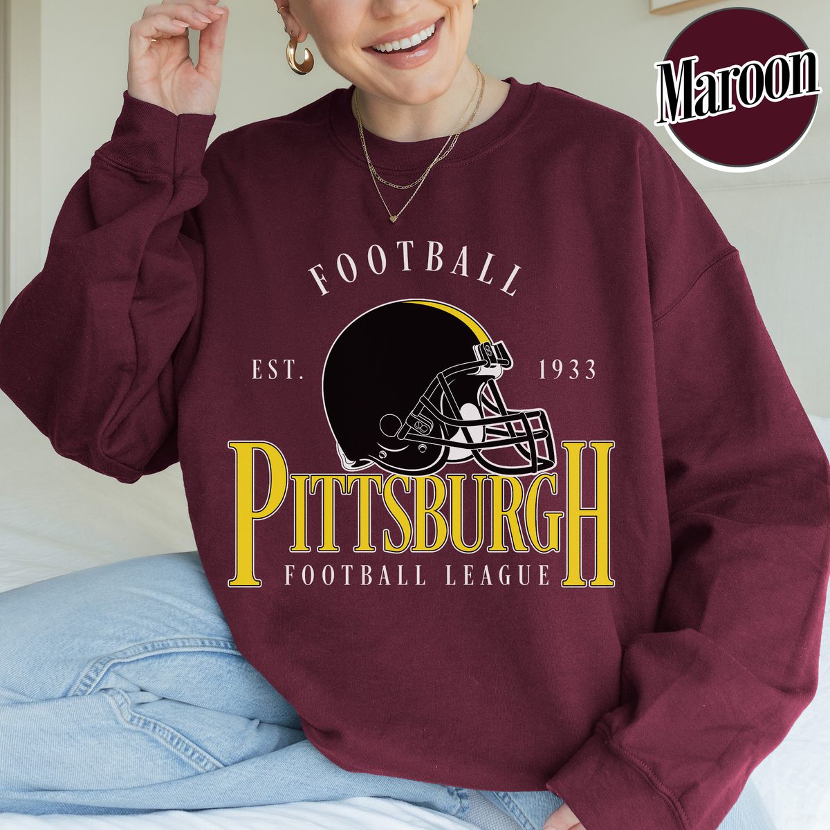 Unisex Pittsburgh football vintage crewneck sweatshirt for men and women