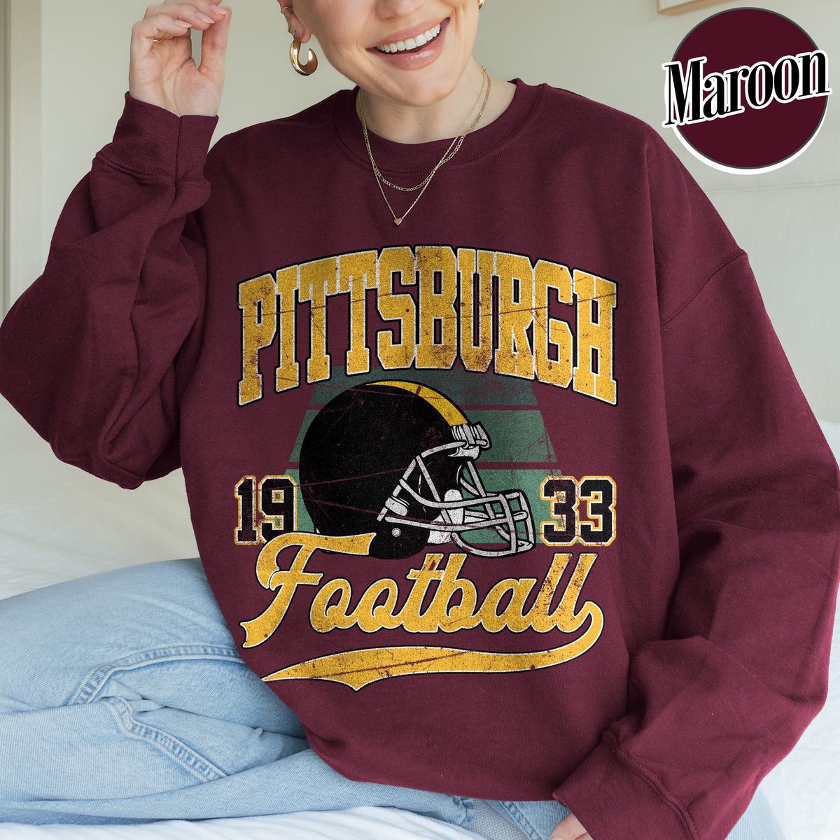 Unisex Pittsburgh football vintage crewneck sweatshirt for men and women