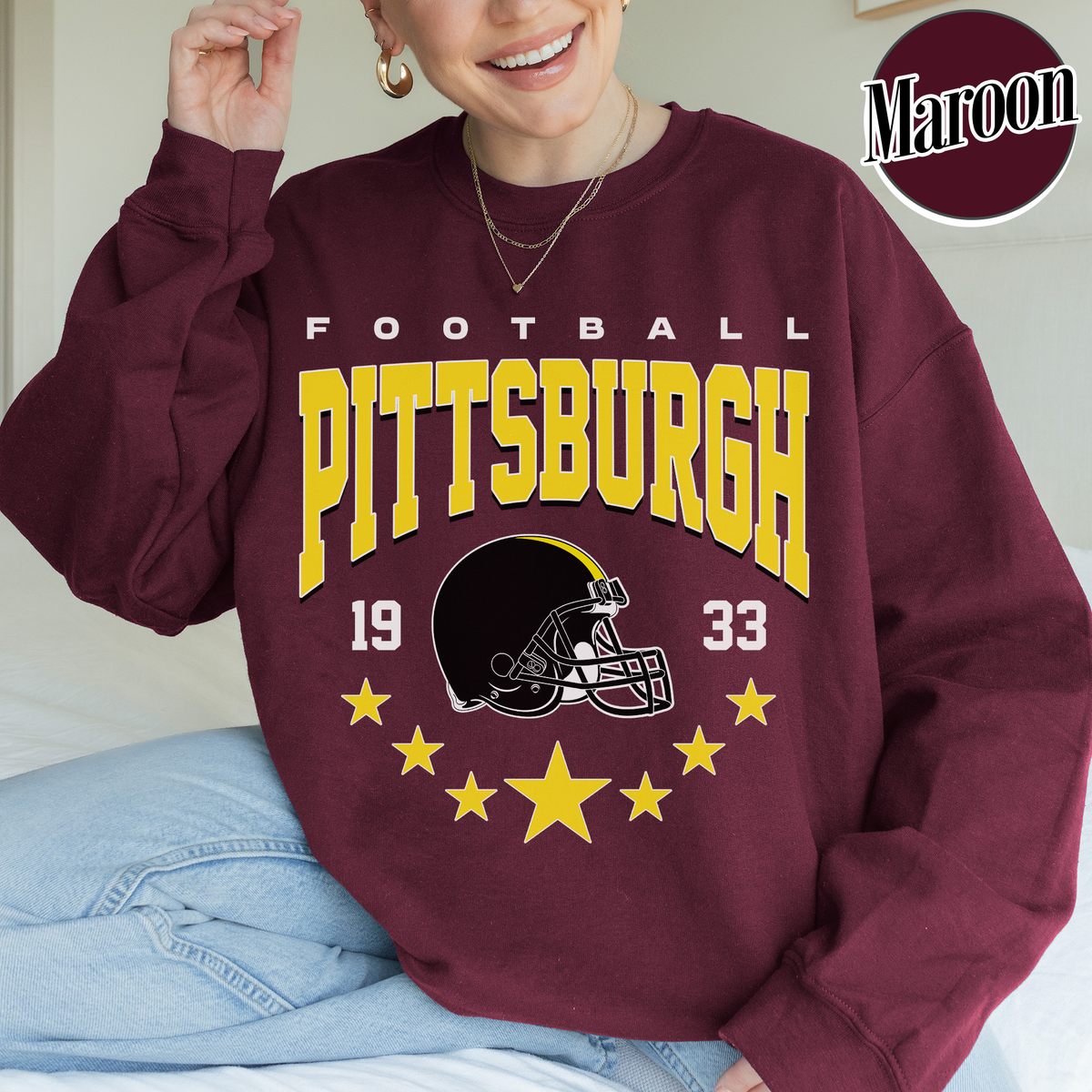 Unisex Pittsburgh football vintage crewneck sweatshirt for men and women