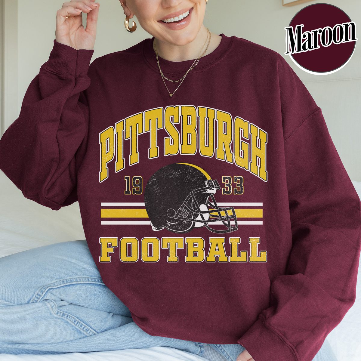 Unisex Pittsburgh football vintage crewneck sweatshirt for men and women