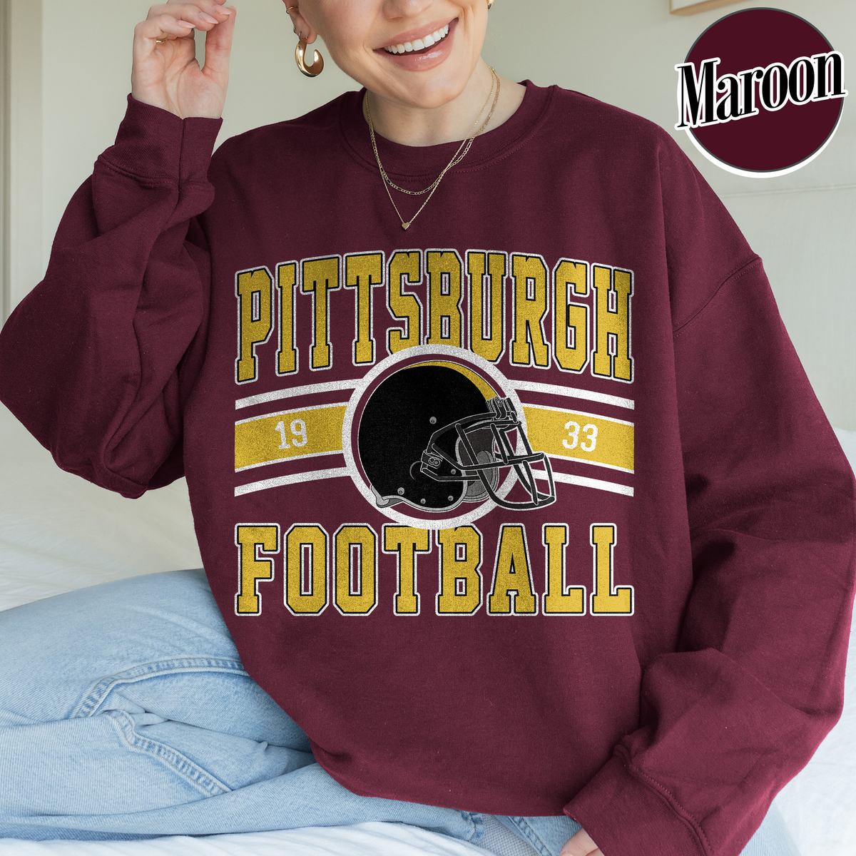 Unisex Pittsburgh football vintage crewneck sweatshirt for men and women