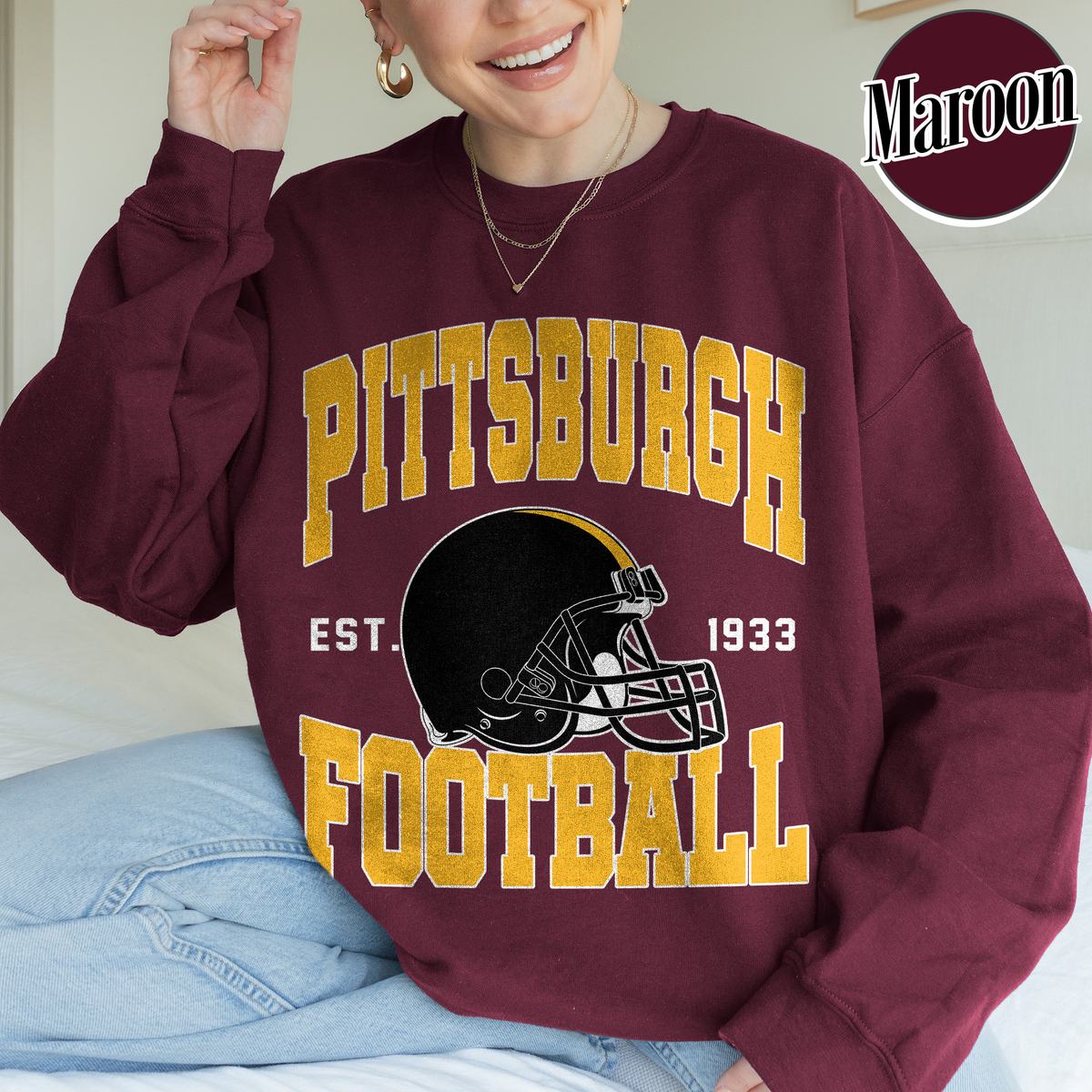 Unisex Pittsburgh football vintage crewneck sweatshirt for men and women