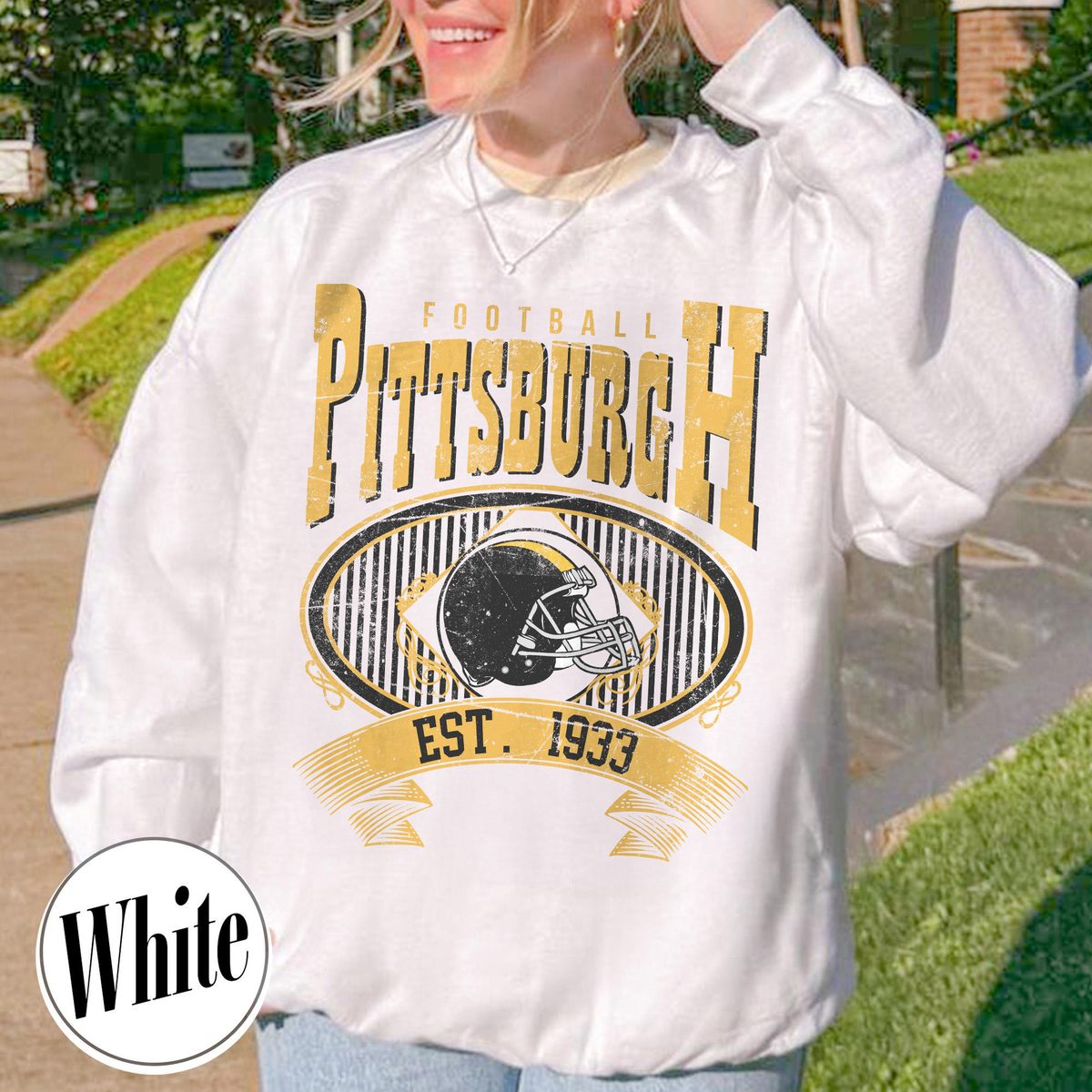 Unisex Pittsburgh football vintage crewneck sweatshirt for men and women