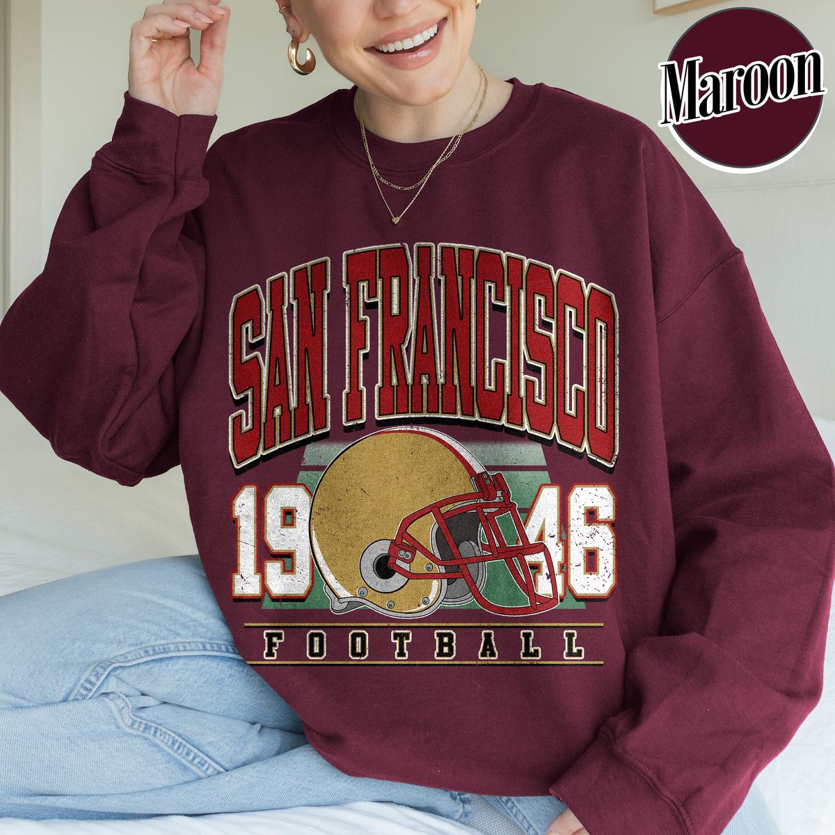 Unisex San Francisco football vintage crewneck sweatshirt for men and women