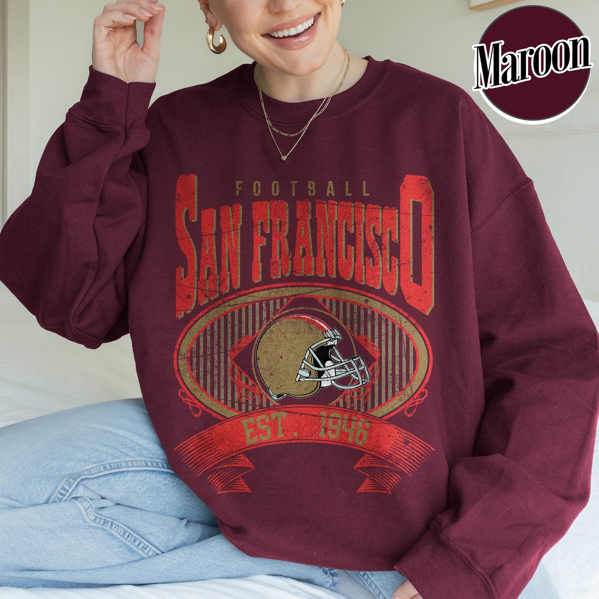 Unisex San Francisco football vintage crewneck sweatshirt for men and women
