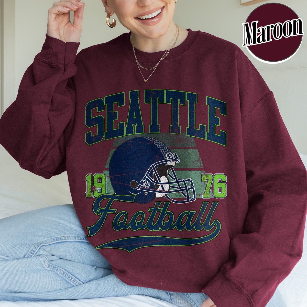 Unisex Seattle football vintage crewneck sweatshirt for men and women