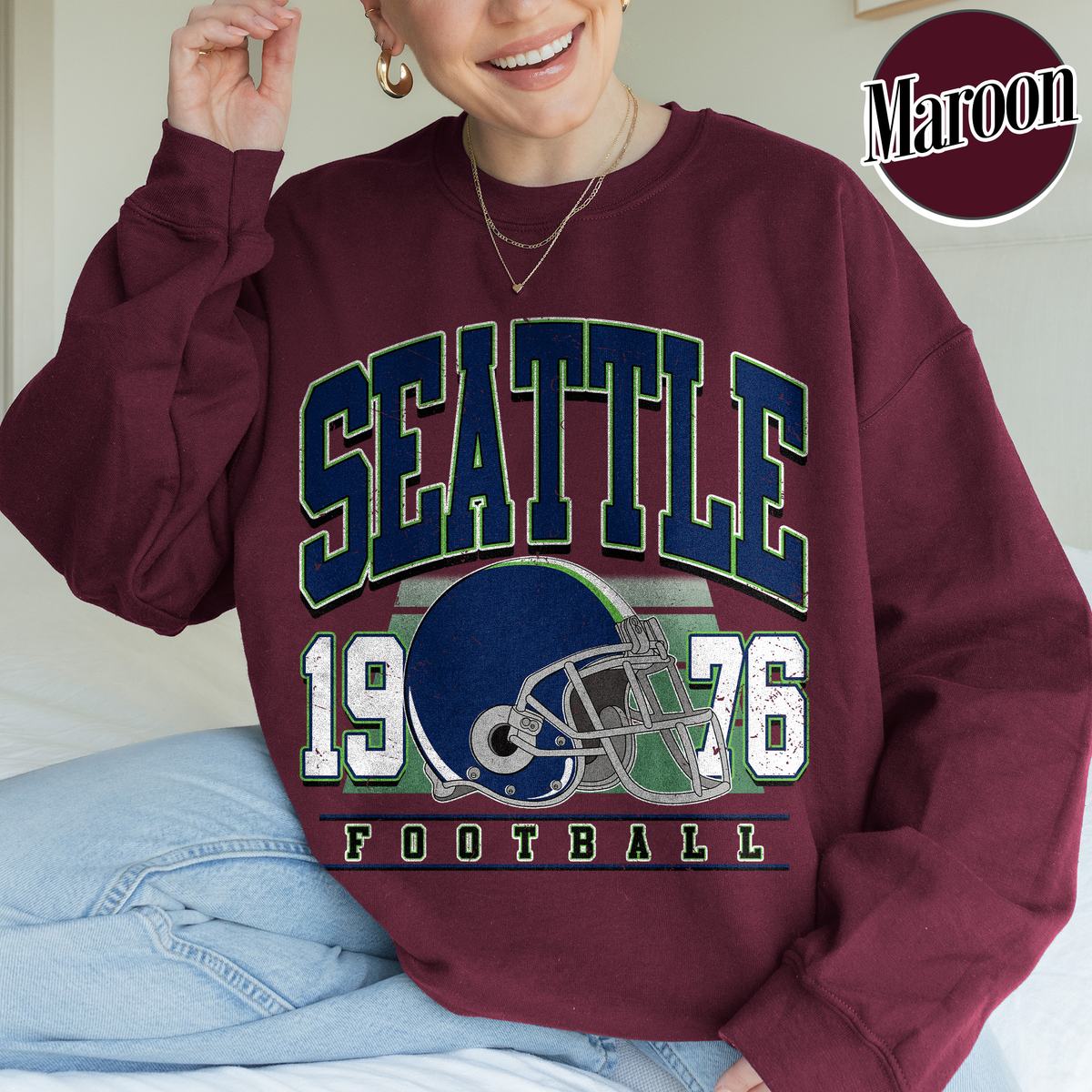 Unisex Seattle football vintage crewneck sweatshirt for men and women