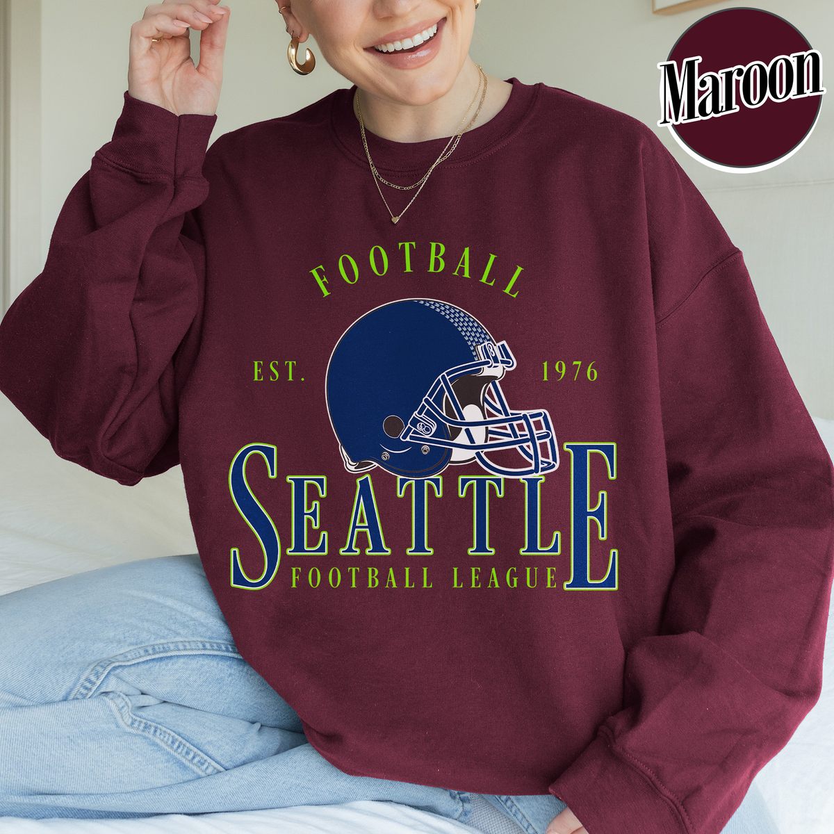 Unisex Seattle football vintage crewneck sweatshirt for men and women