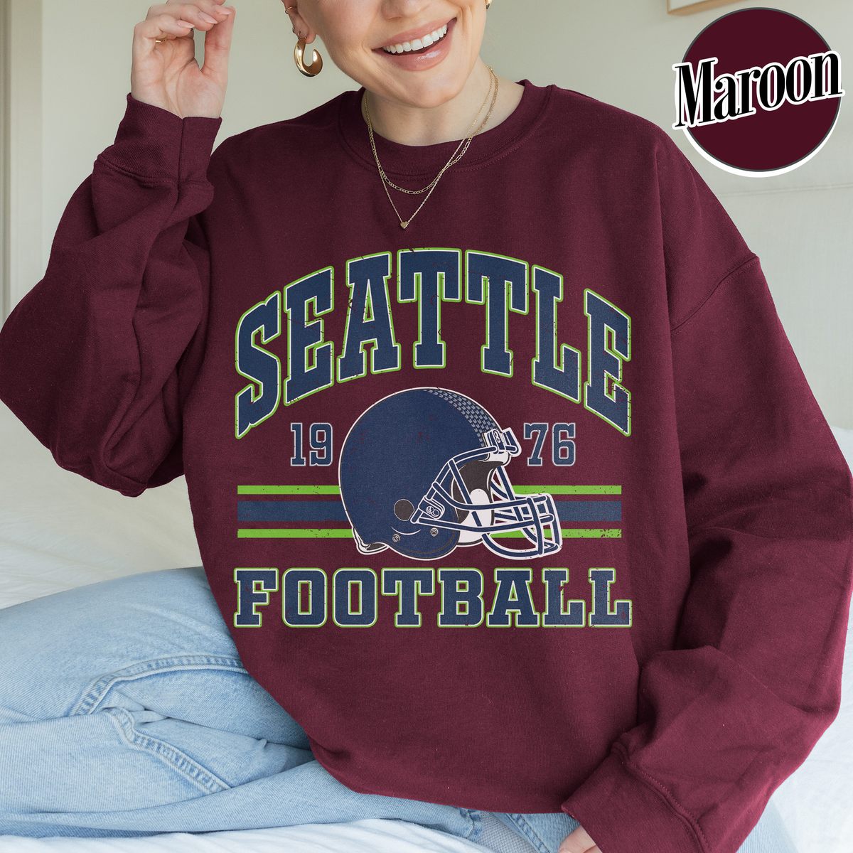 Unisex Seattle football vintage crewneck sweatshirt for men and women
