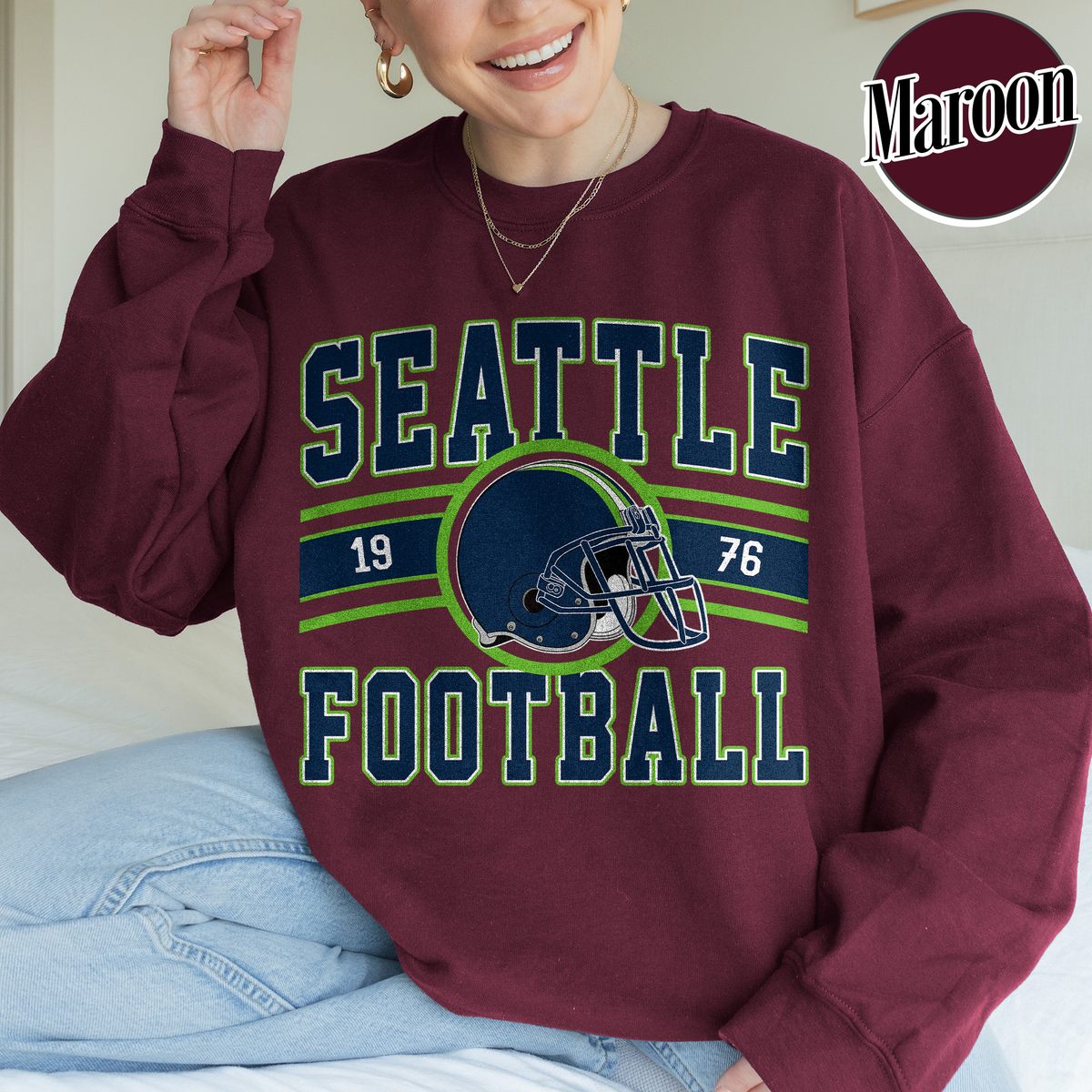 Unisex Seattle football vintage crewneck sweatshirt for men and women