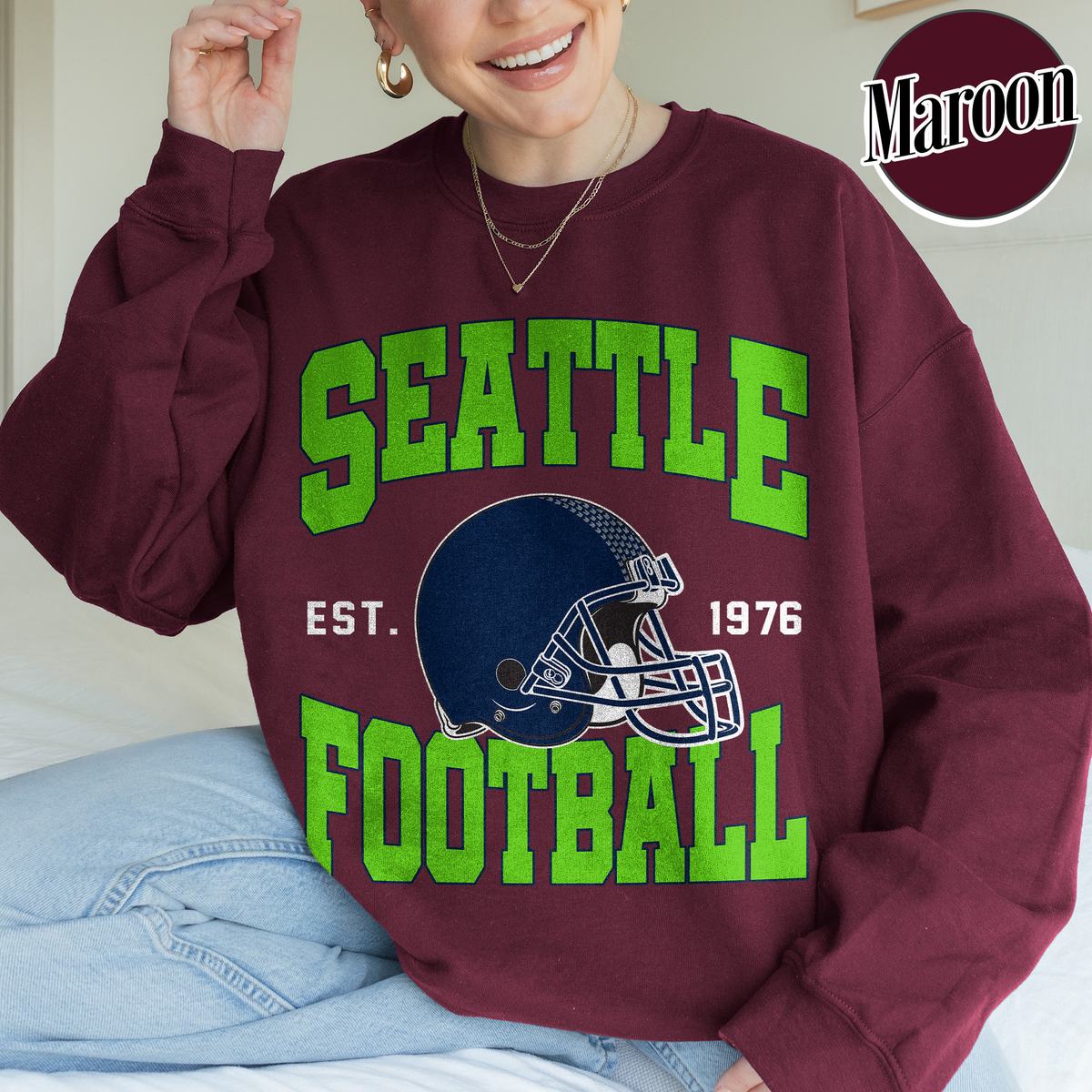 Unisex Seattle football vintage crewneck sweatshirt for men and women