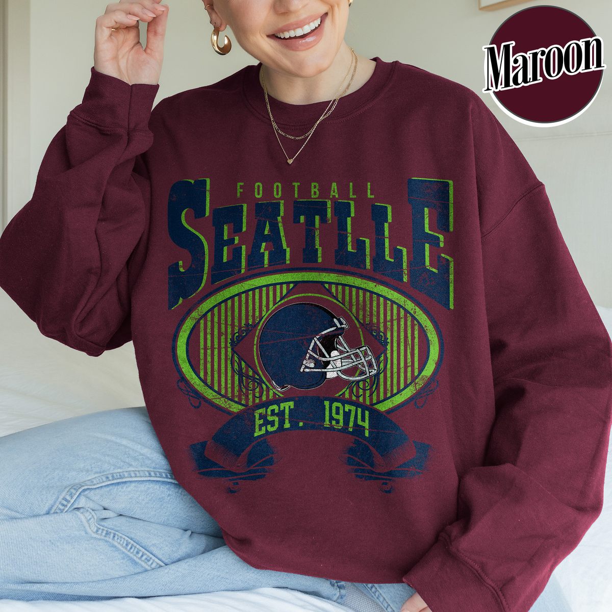 Unisex Seattle football vintage crewneck sweatshirt for men and women
